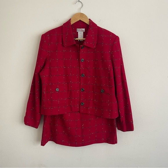 That's Me! Vintage Red Wool Blend Two-Piece Set Jacket Skirt Petites Size 12P - Picture 2 of 9
